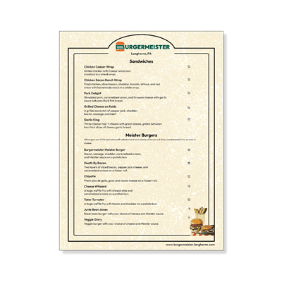 Show details for Dine In Menu