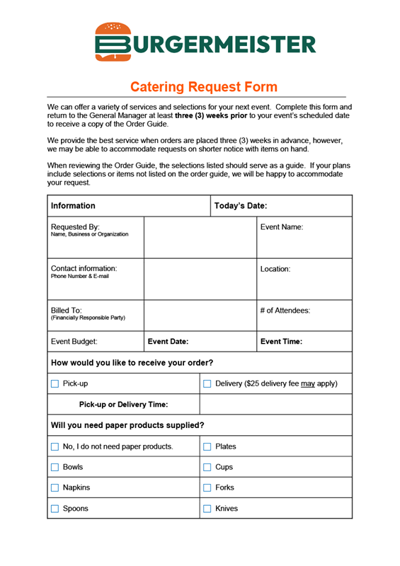 Show details for Catering Request Forms - Kit