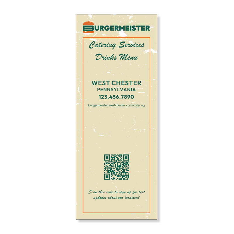 Show details for Catering Drinks Menu - with QR Code to sign up for Text messaging.