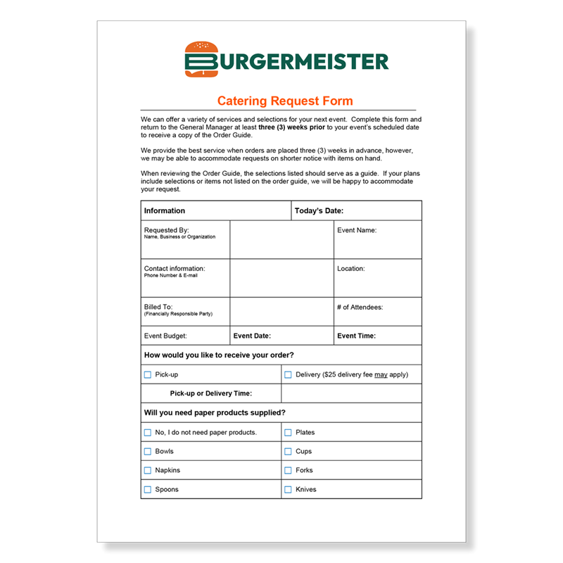 Show details for Catering Request Forms