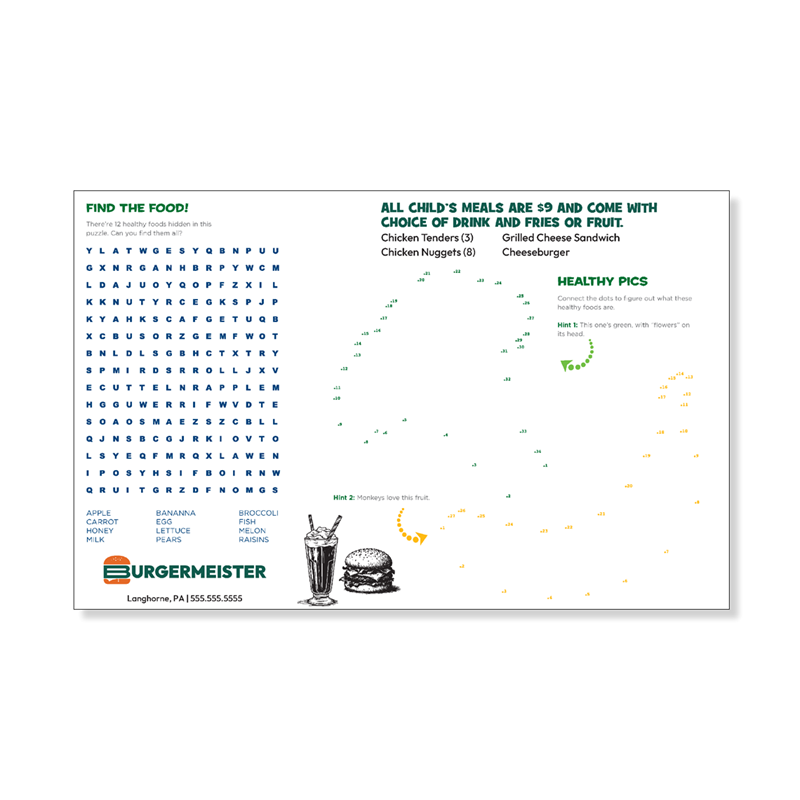 Show details for Child's Menu Placemats - template offers two different backgrounds to choose from.