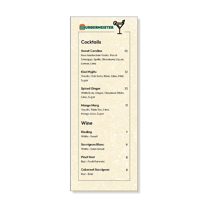 Show details for Drink Menu -  shared tier pricing; Location chosen in the template will show up in order details