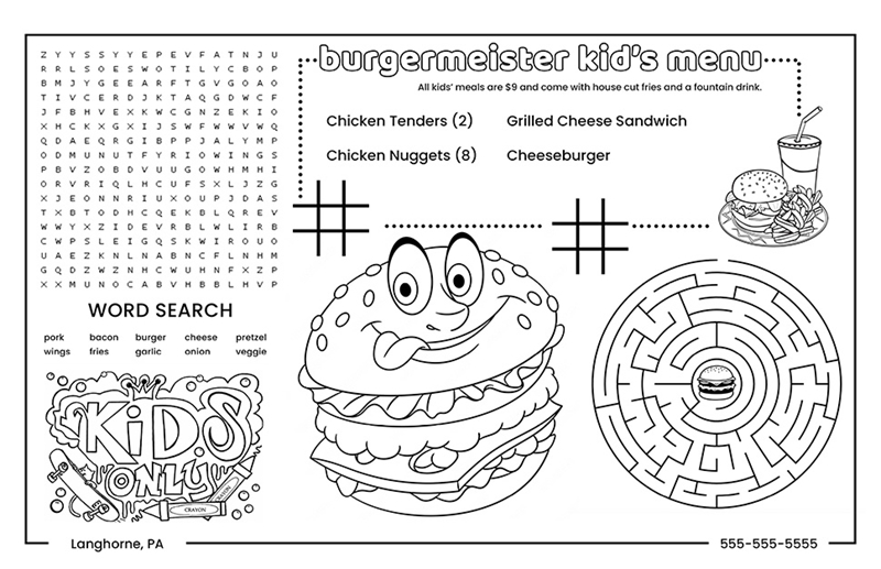 Show details for Child's Menu Placemats - template offers two different backgrounds to choose from
